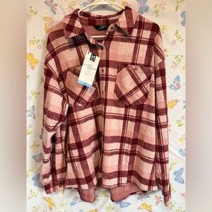 Member’s Mark Ladies Cozy Up Pink Crimson Plaid Shacket | Size Large | NWT
